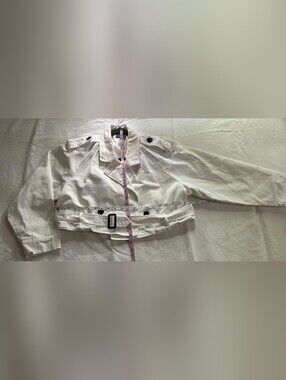 Sans Souci White Collared Coat with Belt Detail